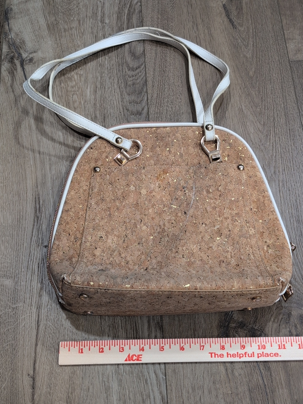 Mystique Boutique Cork Shoulder Bag with White Trim and Gold Flecks